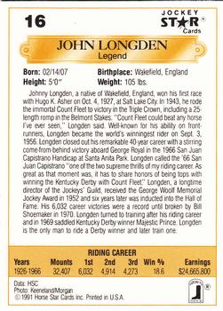 1991 Jockey Star Jockeys #16 John Longden Back